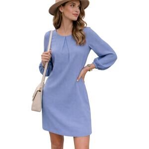 H&M Blue Shift Dress Long Sleeve Minimal Career Size 8